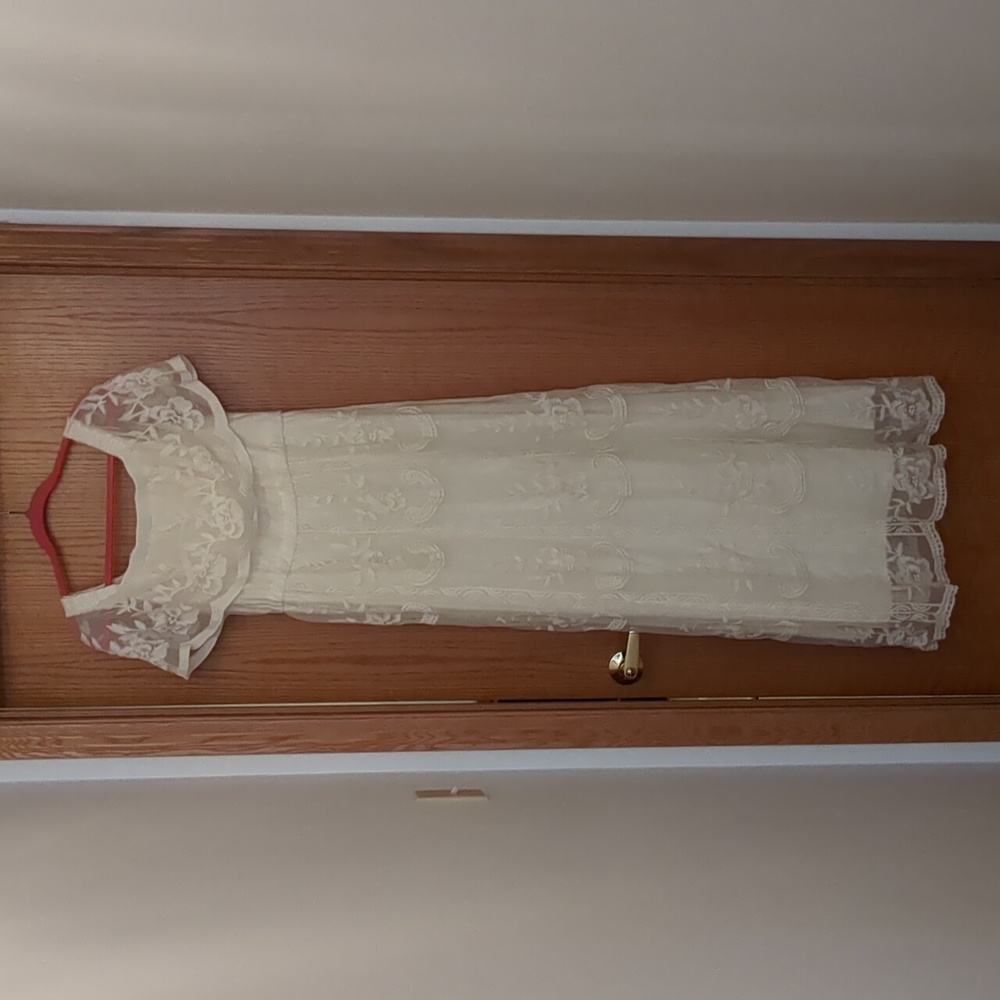 Pink Blush White Lace Maternity Dress